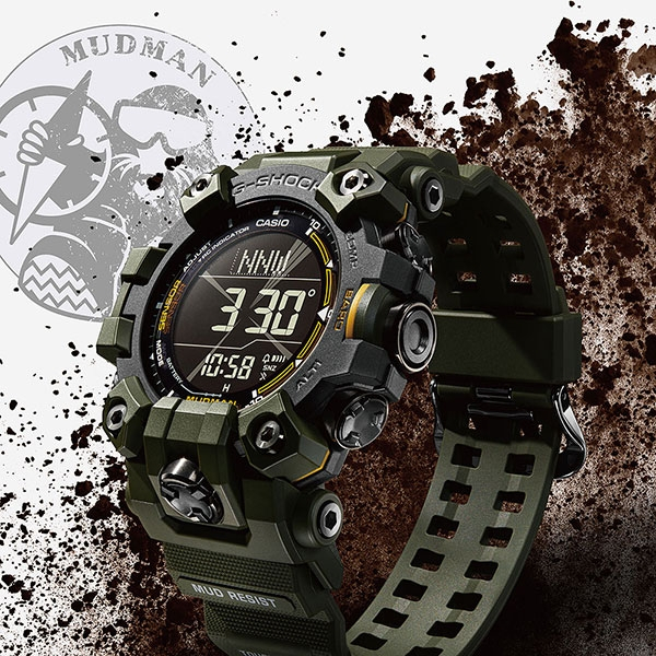 CASIO GW-9500-3 G-SHOCK 泥人 電波太陽能/防塵泥/雙層LCD顯示/三重感應器/軍綠/53mm