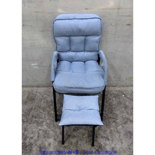 新竹中古家具◎百豐悅二手傢俱-2手 沙發 藍色73公分單人布沙發 含腳凳 休閒躺椅 臺中二手傢俱 蘆竹中古傢俱