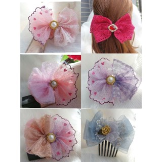髮叉香蕉夾拱夾馬尾夾紗珍珠水鑽花朵蕾絲臺灣design8pink