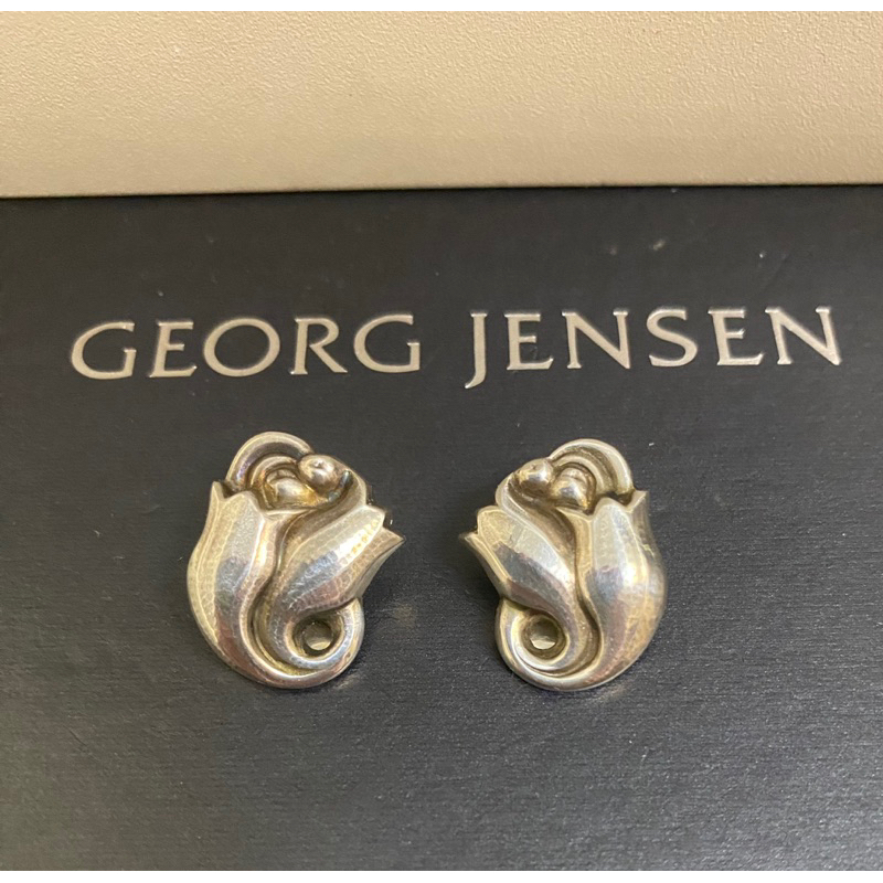 Georg Jensen喬治傑生GJ#100A 鬱金香銀石夾式耳環