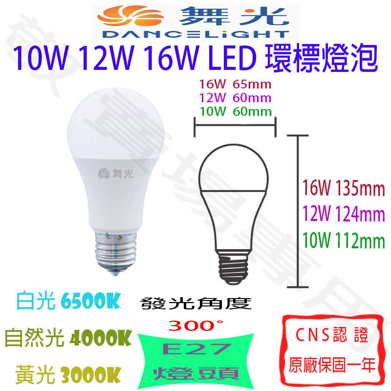 【敬】舞光 E27 環保 標章 燈泡 10W 12W 16W LED 全電壓 球泡 節能 無藍光 環標燈泡 CNS認證