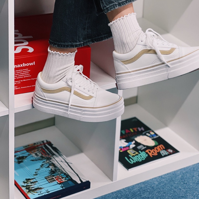 【LittleSeoul】韓國代購 Vans Old Skool厚底 增高 加厚 奶茶 米白 女鞋