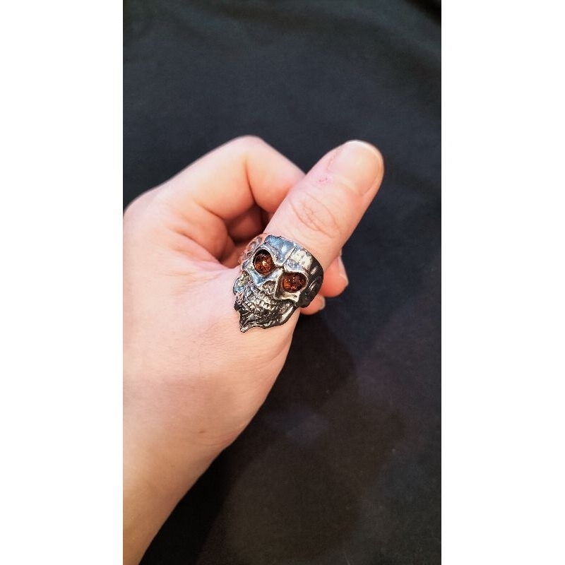 s925純銀波蘭專櫃ABKSTYL琥珀波羅的海骷髏戒指