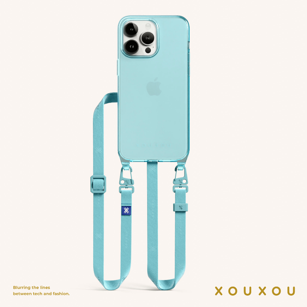 XOUXOU / 12mm細背帶掛繩手機殼組-天青藍Pool Clear  New iPhone 15 2023