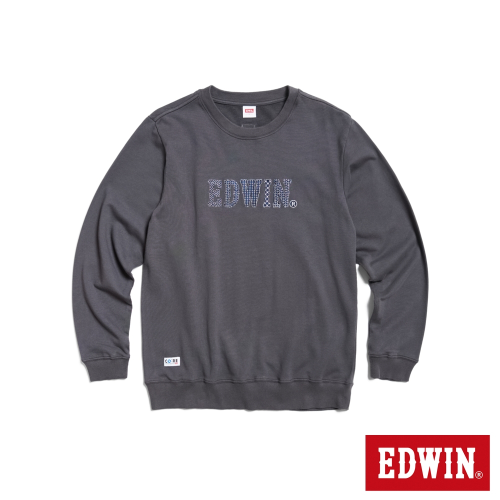 EDWIN 再生系列 CORE 刺仔繡拼布LOGO厚長袖T恤(暗灰色)-男款