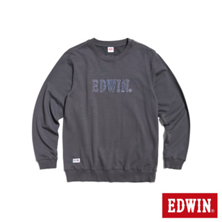 EDWIN 男款 再生系列 CORE 刺仔繡拼布LOGO厚長袖T恤(暗灰色)