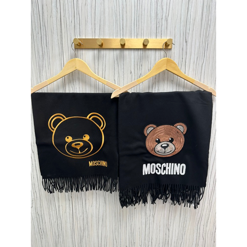 Moschino 經典熊標圍巾 刺繡款｜亮片款