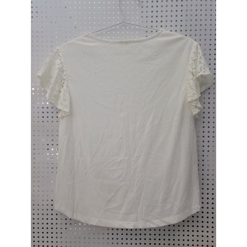 [近全新]HK WORKS LONDON 白色圓領T恤×蕾絲袖×修飾手臂