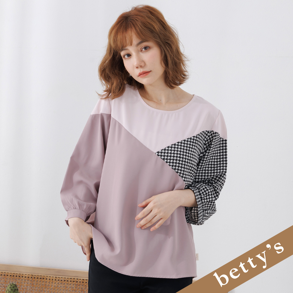betty’s貝蒂思(25)千鳥格紋拚色雪紡上衣(粉紫色)