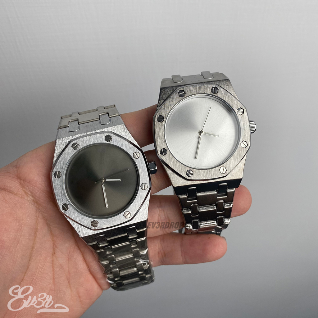 EV3R現貨｜美式高街 41mm 六角 類皇家橡樹 AP 純色表盤 無LOGO 手錶 石英錶 銀/黑 贈調表節器