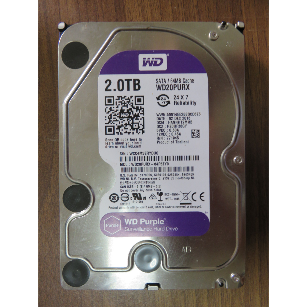 H.硬碟SATA3- WD 紫標 2TB 3.5吋 SATAIII (WD20PURX) 64MB  直購價400