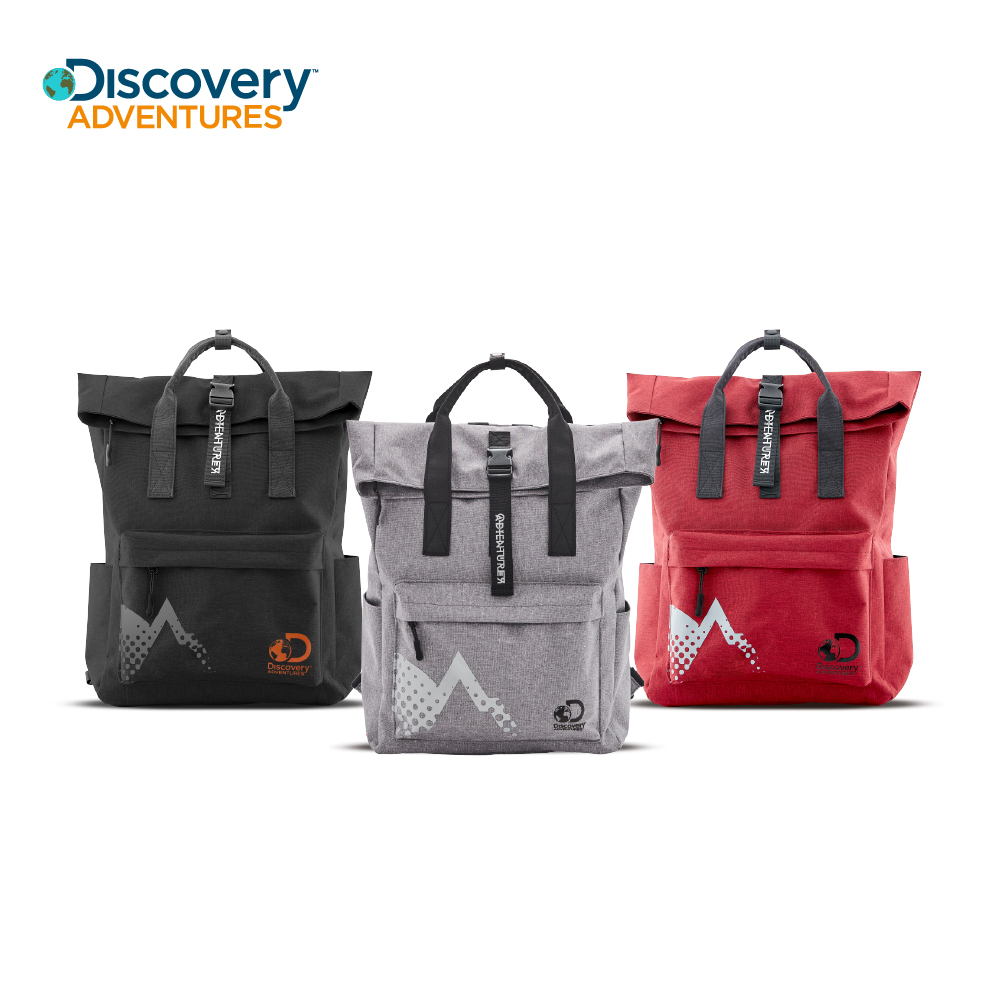 【Discovery Adventures】學院風基本款摺蓋後背包-黑/灰/紅 後背包 背包 雙肩包