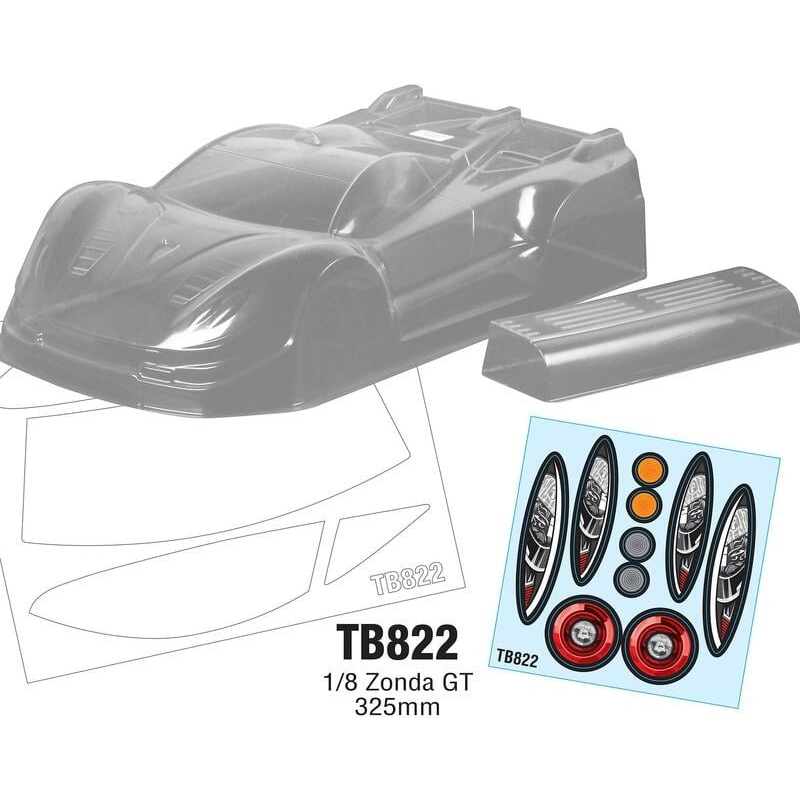 亞丁RC Team C TB822 ZONDA GT 1/8 GT房車325mm用透明房車殼組(0.8mm)