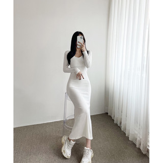 🇰🇷Korea韓國連線·正韓 V領素面連身洋裝 連身裙 長洋裝 長袖洋裝 V領洋裝 韓國代購 東大門 女裝 秋冬