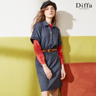 【Diffa】襯衫領設計落肩連身洋裝3868-1752