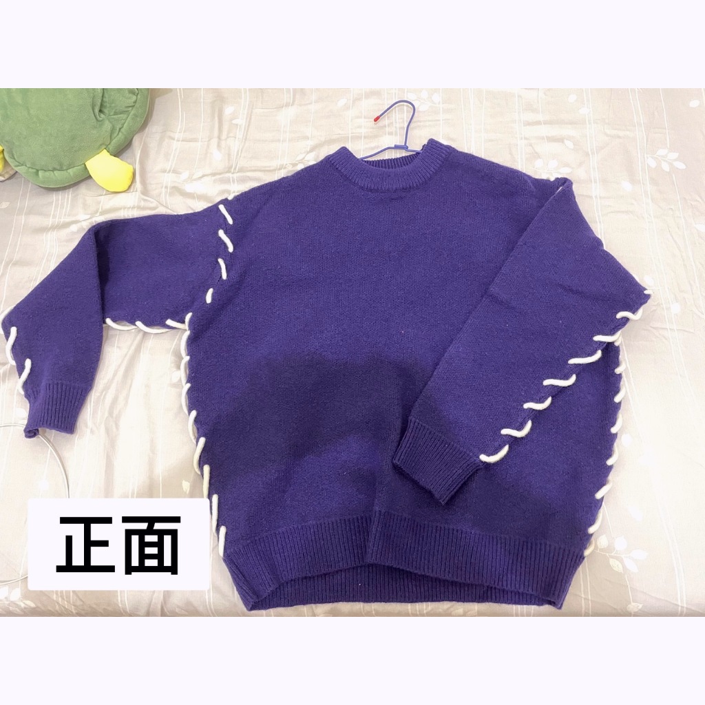 韓國潮牌PLUS 82 HIYA 藍色寬鬆繞繩造型毛衣