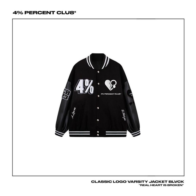 4 PERCENT CLUB CLASSIC LOGO VARSITY JACKET BLVCK經典款全黑棒球外套 M號