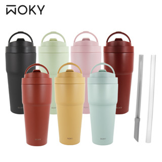 【WOKY 沃廚】輕芯鈦瓷渾圓杯770ml (附矽膠吸管+Tritan彈跳吸管) (二代防漏升級)