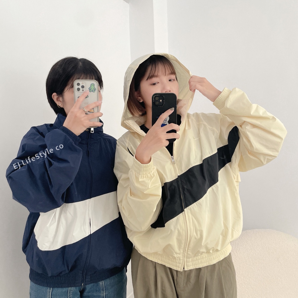 -EJ- NIKE LOGO 防風外套 衝鋒 連帽 秋冬 保暖 男生 藍白 奶油黑 FB7878-410 113