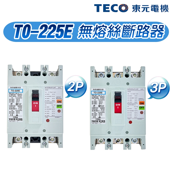 (公司現貨)東元 TO-225E 2P/3P 泛用型無熔絲斷路器 無熔絲開關 225AF NFB MCCB