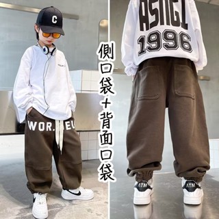 ooh lala[[臺灣現貨BBE04]]春秋韓版 有口袋長褲 中大童款 兒童長褲 休閒褲 棉質長褲 運動褲 棉褲 童褲