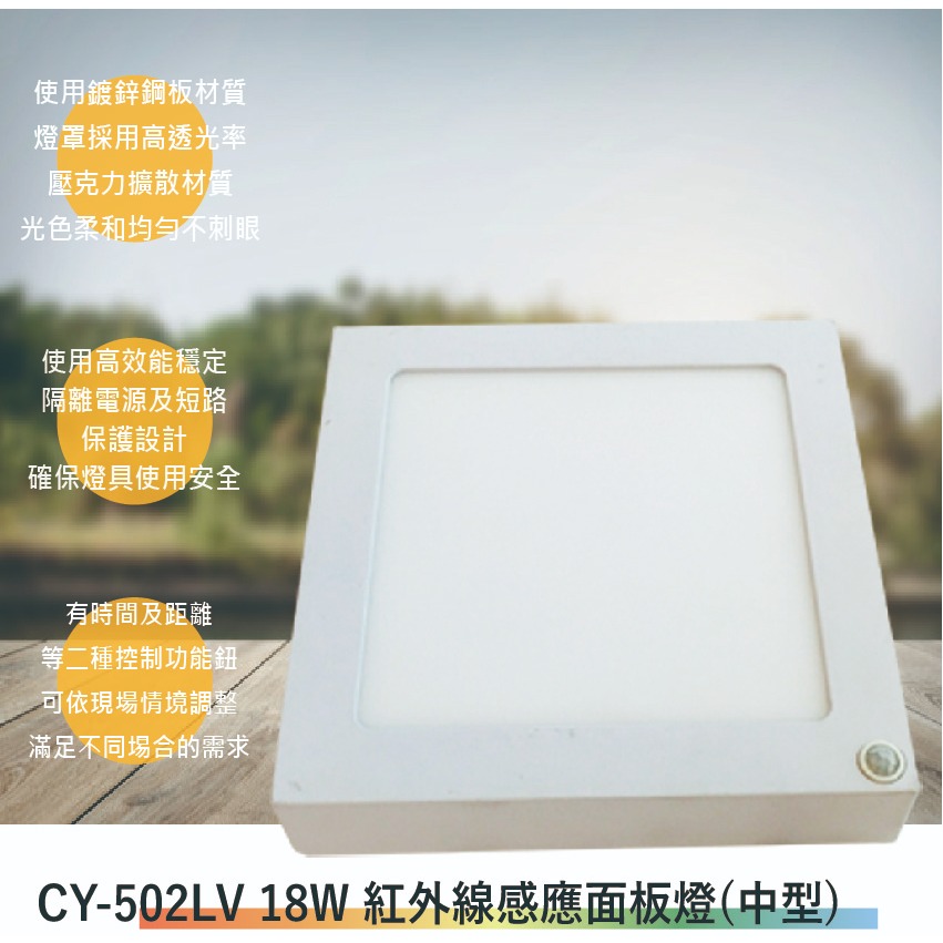 CY-502LV 18W紅外線感應面板燈(中型-台灣製造-滿1500元以上送一顆LED燈泡)