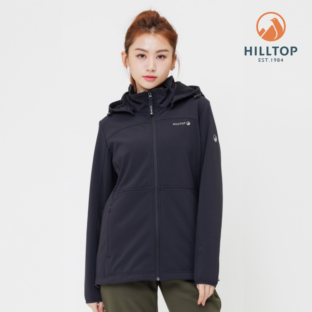 【Hilltop山頂鳥】SOFT SHELL軟殼衣防風透氣保暖彈性可拆帽外套 女款 黑｜PH22XFZ8ECA0