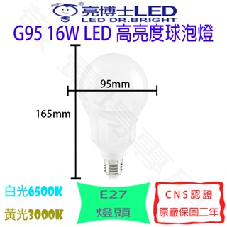 【敬】亮博士 16W G95 燈泡 E27 LED GB95 省電 特殊 球泡 全電壓 CNS認證 展場 客廳 走道