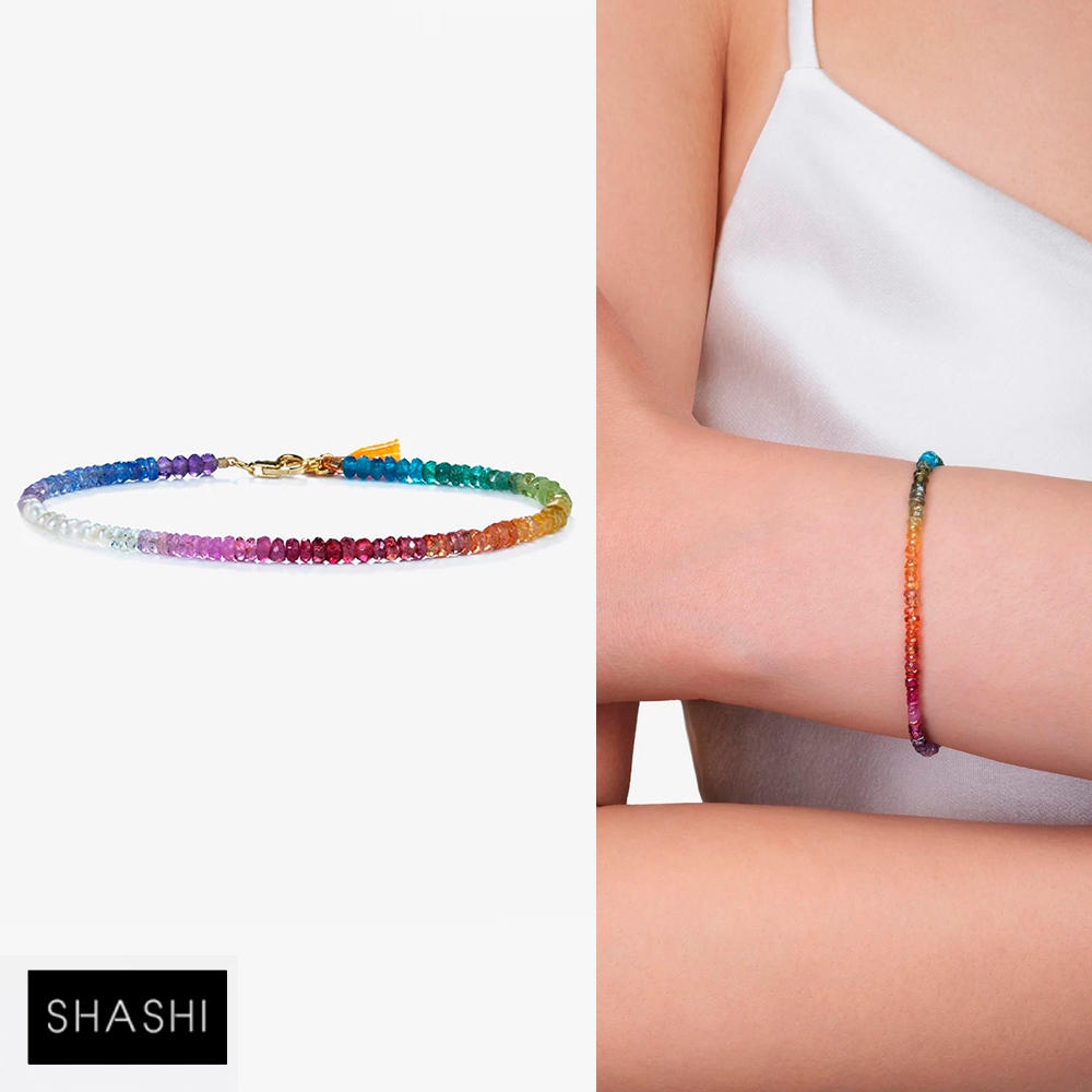 SHASHI 紐約品牌 Natasha 天然彩寶手鍊 微顆粒款 白珍珠X彩虹碧璽手鍊