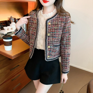 雅麗安娜 上衣 夾克 短外套 復古圓領小香風外套秋季法式氣質名媛上衣T522-1233.