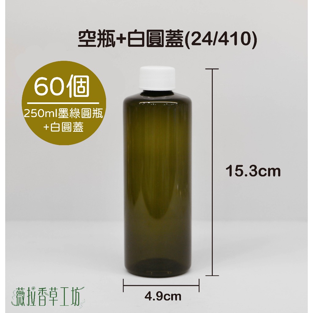 250ml、塑膠瓶、墨綠圓型瓶、圓瓶、分裝瓶【台灣製造】、60個《超取箱購》【瓶罐工場】
