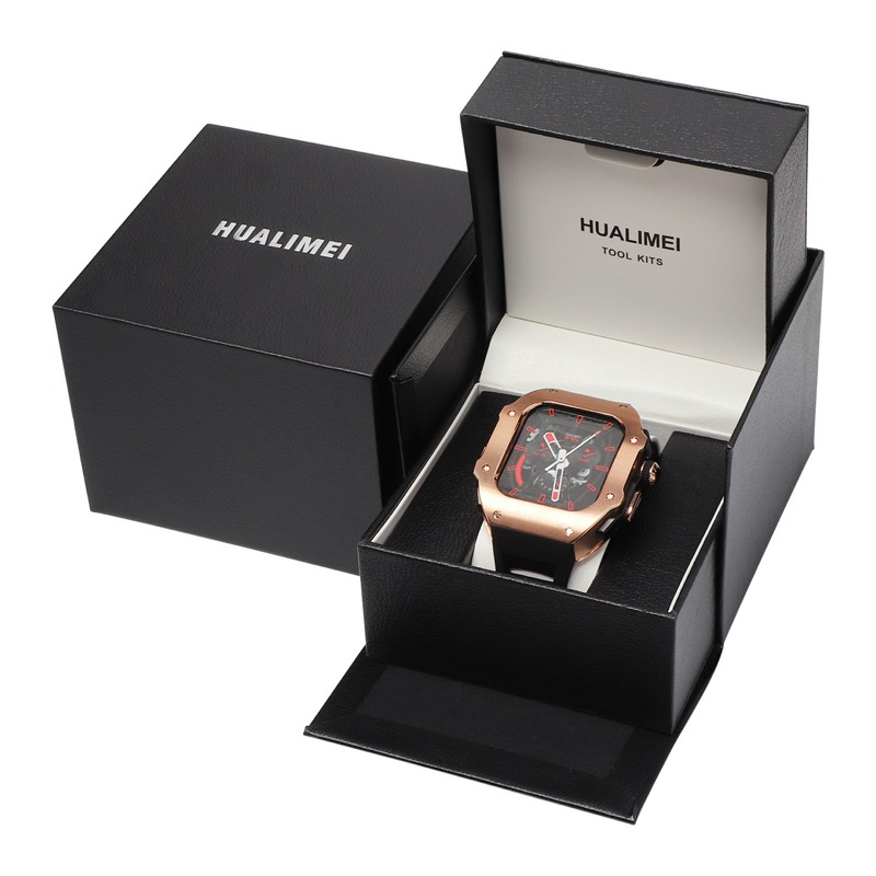 《台灣出貨》HUALIMEI APPLE WATCH 不銹鋼錶框 氟橡膠錶帶 改裝錶帶套裝 S9 8 7 44/45mm