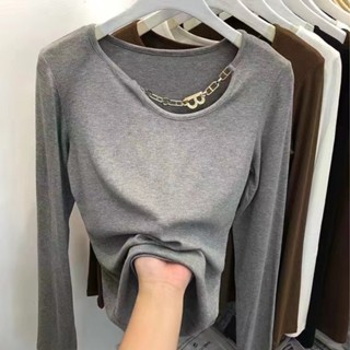 M-4XL 大尺碼上衣 長袖T恤 打底衫 顯瘦上衣 螺紋t恤女 設計感寬鬆顯瘦大碼時尚打底衫