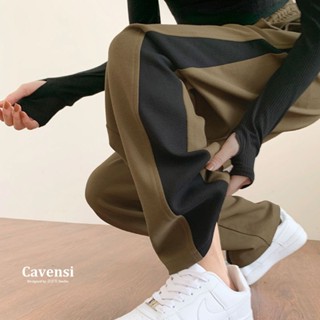 【Cavensi】 100kg可穿/臺灣出貨 速乾運動褲 大尺碼休閒褲 拼接長褲 闊腿褲 百搭寬鬆 彈力褲女 A32