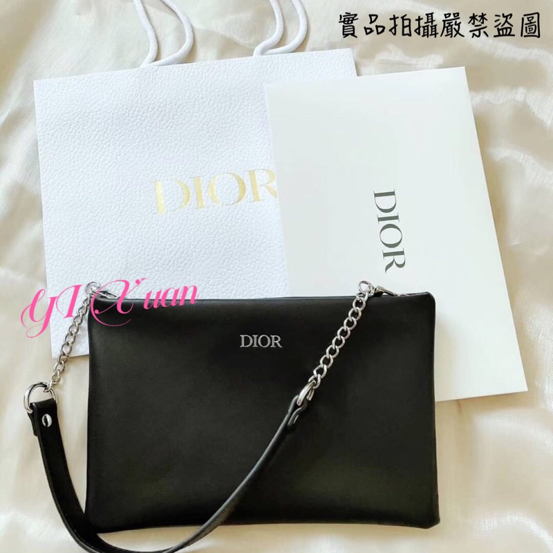 ‼️🈶️歐洲美妝櫃正品‼️ 限量Dior(附紙盒.紙袋）VIP會員滿額禮 黑色皮革手工鏈條包