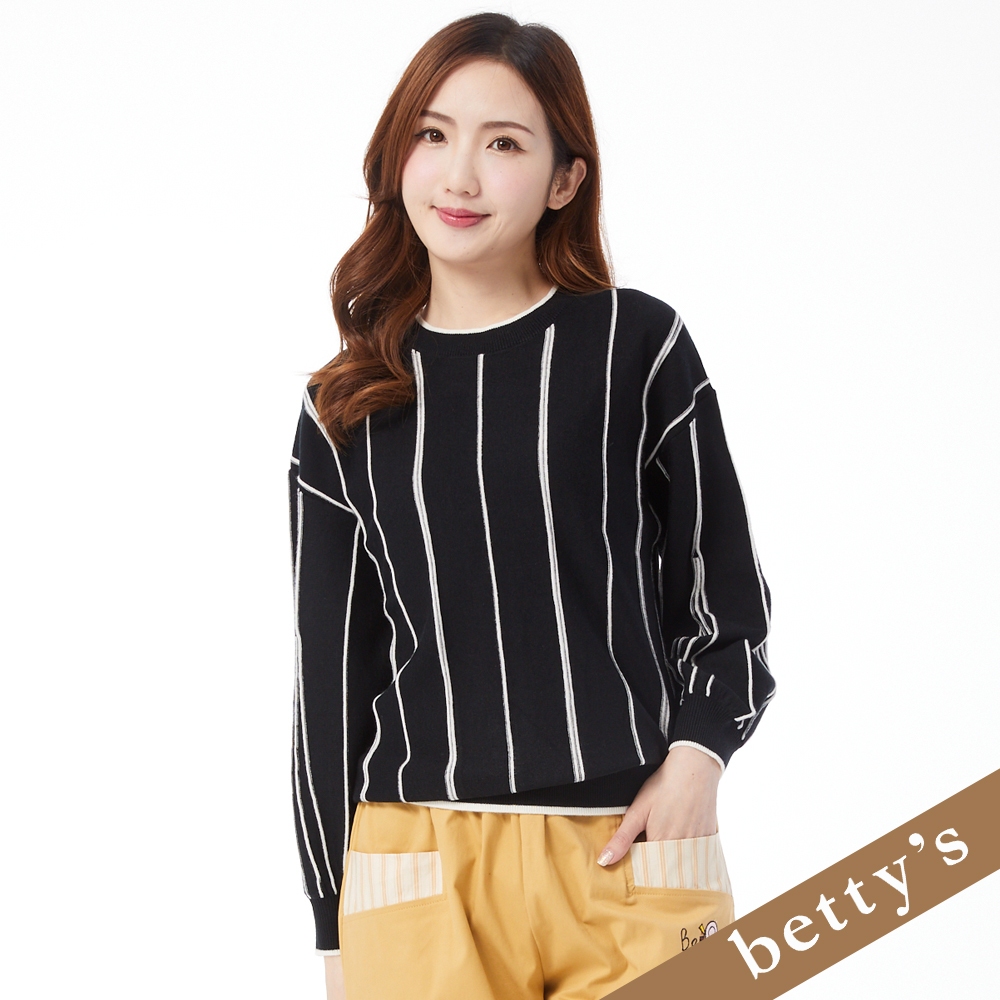 betty’s貝蒂思(25)撞色直條壓紋針織上衣(黑色)