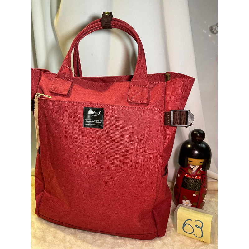 品牌Anello - 日本時尚牛津布後背包 10POCKET-Regular大尺寸-RE紅色，側邊拉鍊+大開口