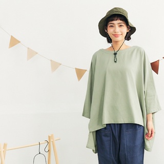 【Dailo】自然風棉麻超舒適寬版七分袖上衣 藍 綠 米 (魅力商品)