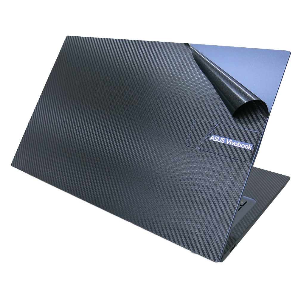 【Ezstick】ASUS Vivobook X1704 X1704VA 黑色卡夢紋機身貼 (上蓋、鍵盤週圍、底部貼)