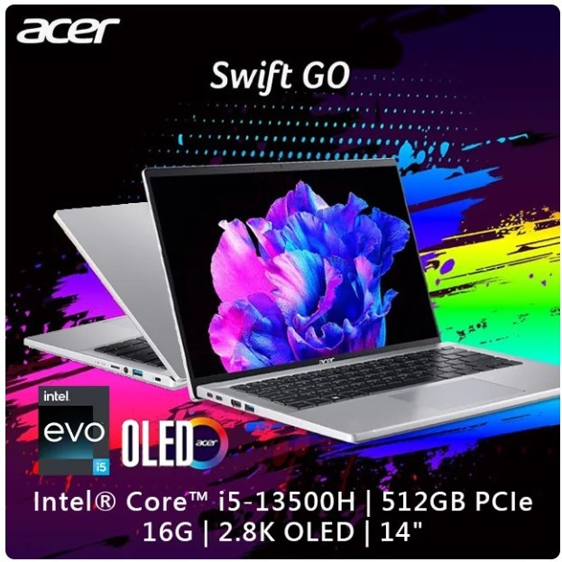 ACER Swift GO SFG14-71-54EW 銀(i5-13500H/16G/512G PCIe/W11/