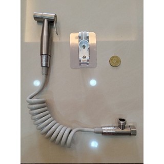 [不銹鋼] 馬桶噴槍 衛浴沖洗器 洗屁屁 噴槍+伸縮軟管+黏貼鋁勾+活動三通整套4件特價只要250元
