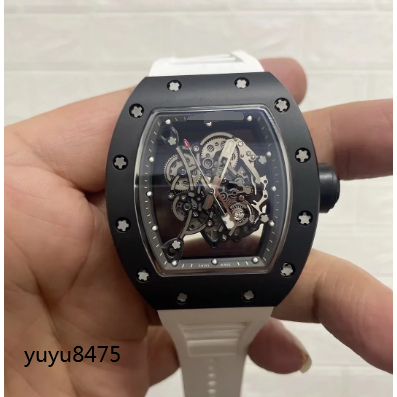 現貨實拍大廠復刻kv廠rm-055黑陶瓷白錶帶v2升級版全自動上鏈機芯運動手錶自動機械錶手錶男閒運動男士手錶防水計時