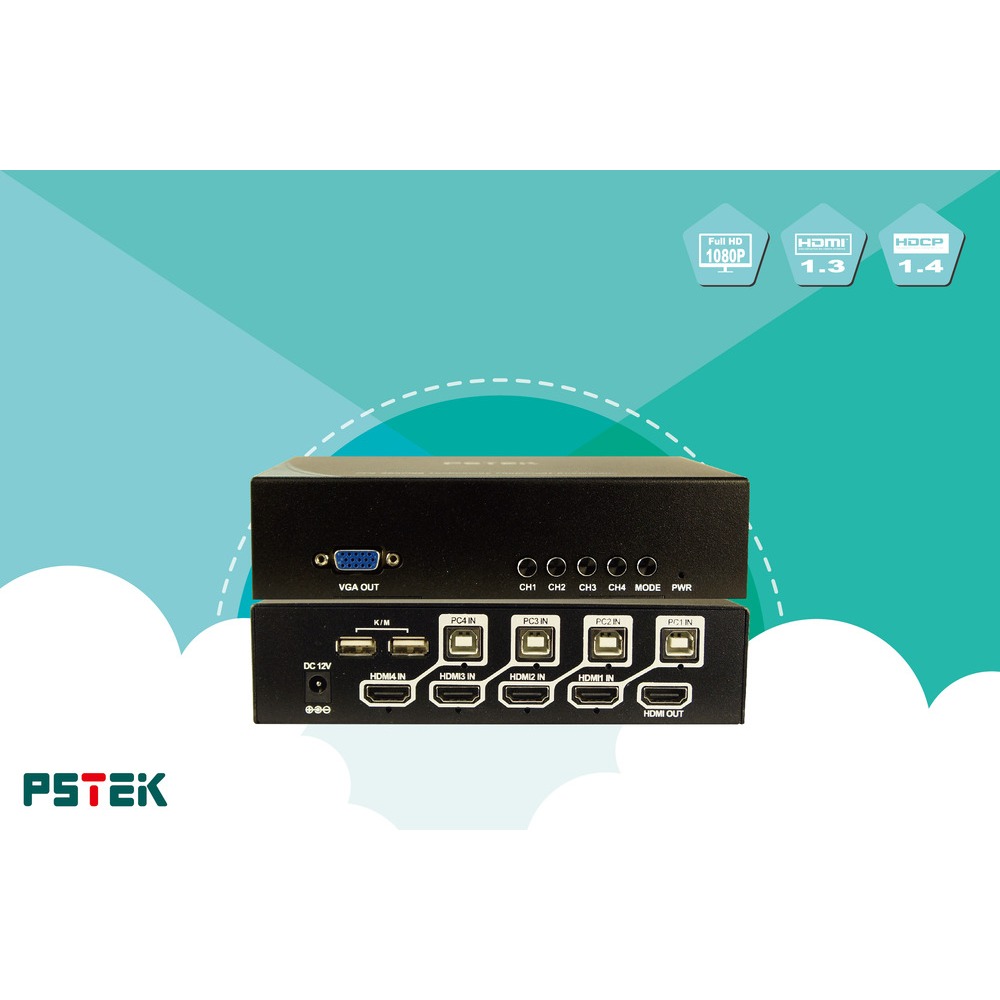 PSK-0401HKM-PW HDMI KVM 四分割切換器/單一螢幕支援多畫面顯示.可控制4個影像來源