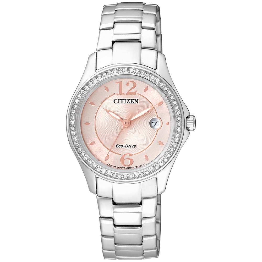 (聊聊享更優惠) CITIZEN 星辰 LADY'S系列 粉面 晶鑽光動能腕錶 銀色不鏽鋼錶帶 女錶FE1140-51X