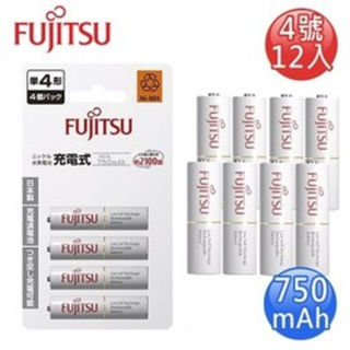 FUJITSU富士通 低自放750mAh充電電池組(4號12入)