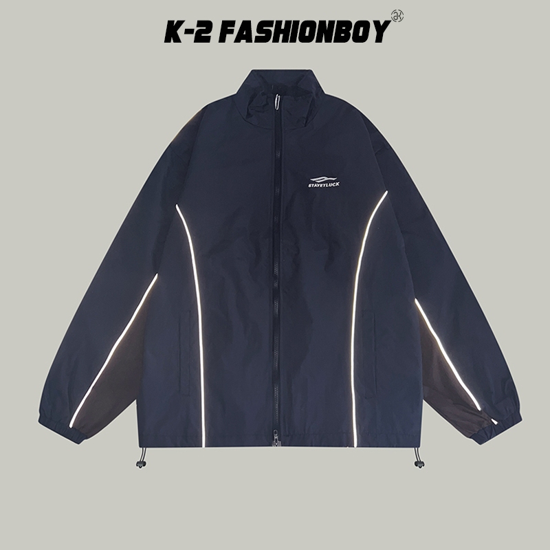 【K-2】outdoor 日系古著 山系 運動外套 反光線條 風衣外套 衝鋒外套 露營外套 防風外套 情侶【D2493】