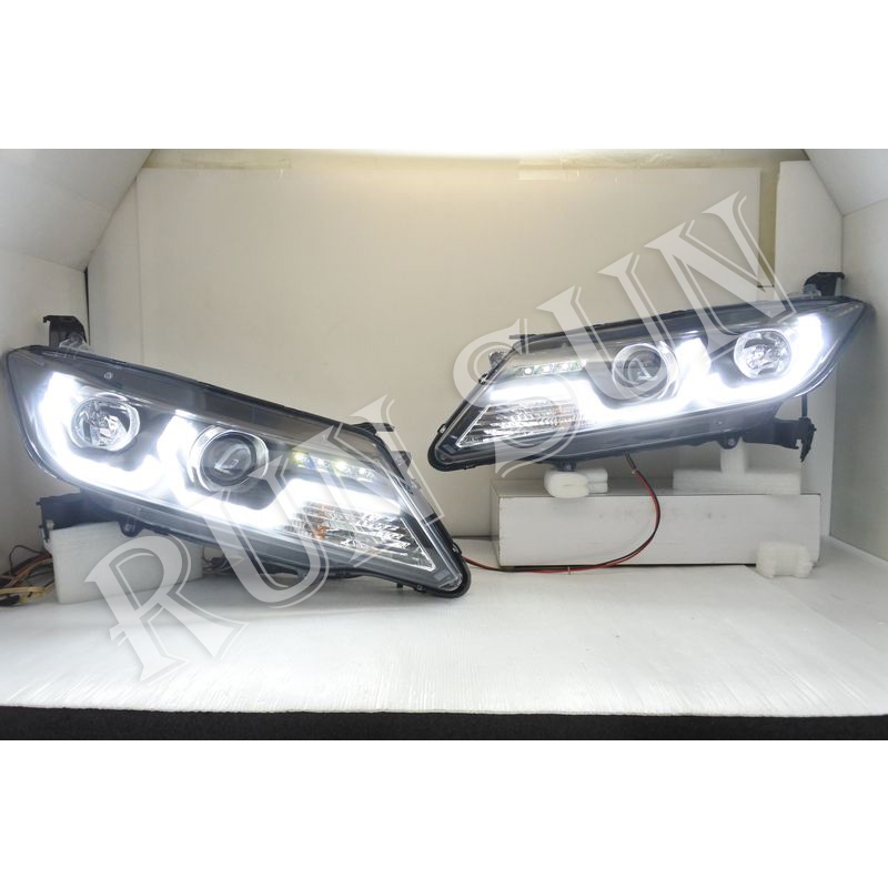 ●○RUN SUN 車燈,車材○● 全新 本田 2014 2015 2016 CITY LED 雙U型 黑框魚眼 大燈