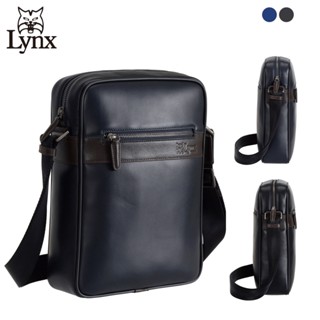 【Lynx】美國山貓頂級進口nappa軟皮商務直立式側揹包(藍/黑) LY19-1503