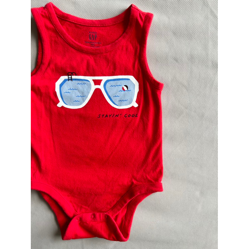 二手童衣童裝-女寶/男寶 baby GAP 紅色夏日泳池太陽眼鏡🕶️無袖包屁衣/連身衣#6-12months