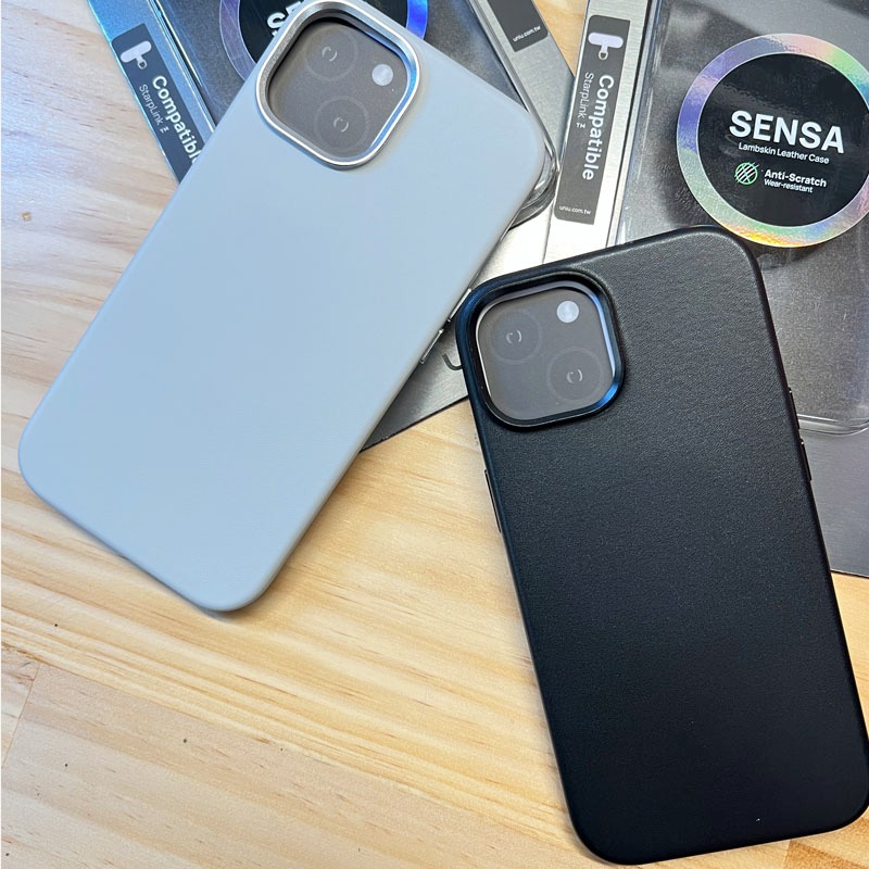 【UNIU】iPhone 15  | SENSA 系列 羊皮手感磁吸殼 爵士黑 / 迷霧灰